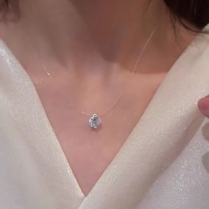 Ultra-Shiny Zircon Fish Line Necklace Luxury Minimalist Style Unique Clavicle Chain Fashion Jewelry Accessory New 2025