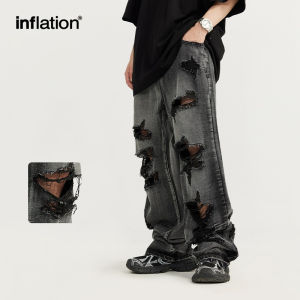 INFLATION brand mens youth heavy industry distressed wide leg jeans 2024 spring/summer new products trendy brand street distressed personalized pants