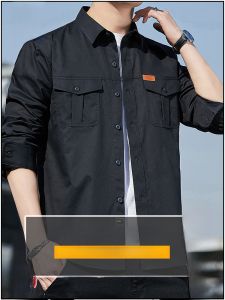 ROMON | Lormen Mens Long Sleeve Casual Denim Shirt Spring Autumn New Fashion Iron Free Workwear Jacket Loose Fit Cotton 100%