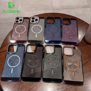 FLOVEME Plating Breathable Cooling Mesh Magsafe Phone Case For iphone 15 14 13 12 11 Pro Max 15 14 Plus Wireless Charging Lens Protection Heat Radiation Hard PC Shockproof Back Cover For iphone 15 14 13 12 11