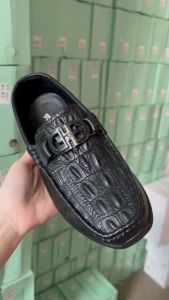[NEW - HỘP] 5726 Giày mọi giày lười giày công sở Nam mũi tròn da mềm vân cá sấu logo D màu đen cực sang hàng qc cao cấp