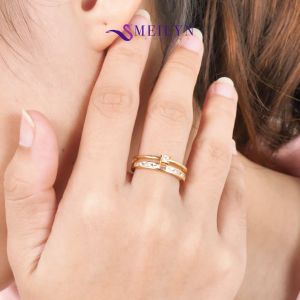MEILYN Cincin Perhiasan Wanita Motif Kotak GG4 Baguette Lapis Emas 0221230888
