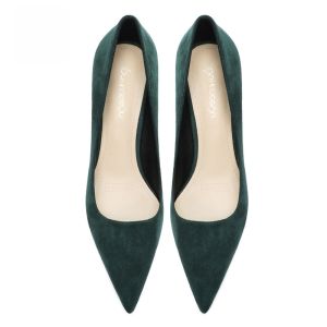 Velvet High Heels Womens Shoes in Dark Green Color with Fine Stiletto Heel And Slip-On Design for Party And Banquet Occasions