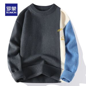 ROMON | Lormen Mens Knitted Sweater Thickened Winter Fashion City Style Round Neck Long Sleeve Casual Wear Suitable For Youth New Year