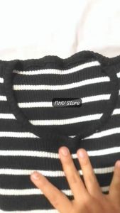 NHV Crop Top strip Atasan rajut Wanita Korea Premium