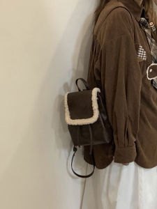 Retro Plush Shoulder Bag Womens Simple Style Korean Fashion Autumn Winter New Arrival Youth Casual Bucket Shape PU Leather