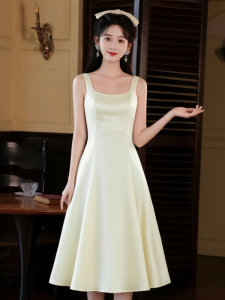 Champagne Color French Style Strapless Evening Dress Elegant High-End Sensation Birthday Ball Gown for Women mid Waist A-Line Skirt