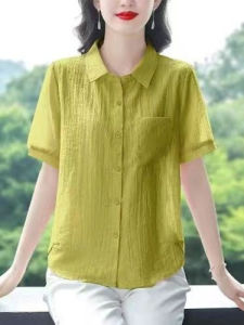 HUAXUNRAN | Fashionable Slimming and Concealing Cotton Linen Short Sleeve T-shirt for Middle-aged and Elderly Women