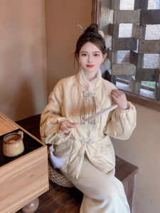 BEBE NOBLE Chinese Style Embroidered down Jacket Womens Winter Stand Collar Bead Duck down Coat Casual Pure Color