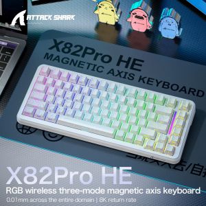 ATTACK SHARK | ATTACK SHARK X82Pro HE Wireless Magnetic Axis Gaming Keyboard 8KHz Rate 0.01mm RT Precision 5000mAh Tri Mode RGB 82 Keys PBT