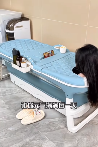 อ่างอาบน้ำ แถมที่ขัดผิว พับได้ อ่างแช่น้ำ เพื่อสุขภาพ ใช้งานได้ทุกวัย ถังอาบน้ำพร้อมฝาปิด ขนาดกว้าง มี4ขนาด Foldable Bathtub ประหยัดพื้นที่ในห้องน้ำ