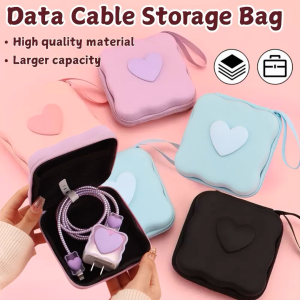EOCICI Data Cable Storage Box Portable Earphone Headset Headphone Charger Storage Case Heart Design Travel Organizer Storage Bag