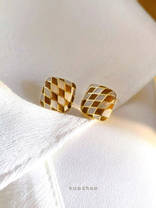 Elegant Geometric Fashion Chessboard Pattern Large Hoop Earrings Luxury Sensation Alloy Silver Gold Plated Womens Jewelry