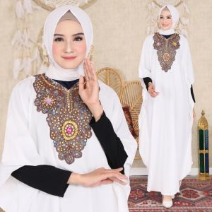 BAJU KAFTAN WANITA ELEGAN COMBINASI MANIK MANIK BAHAN CERUTY BABYDOLL