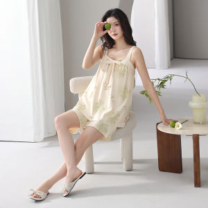 MiiOW | Cat Woman Summer Sleepwear Loose Sleeveless Womens Set With Chest Pad Cool Feeling Short Pants Home Clothes Outdoor Wear