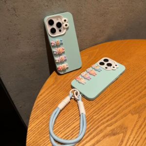 3D วางผ้าใบตุ๊กตาสีฟ้ากรณีศัพท์สำหรับ iPhone 11 12 13 14 15 16 Pro Max Plus ปกอ่อนด้วยเชือกแขวนเพื่อป้องกันการล่มสลายสำหรับ IPhone13Promax กรณี