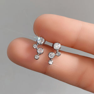 Huitan Simple Versatile Womens Cubic Zirconia Stud Earrings Silver Color High Quality Ear Accessory Daily Wear Wedding Jewelry