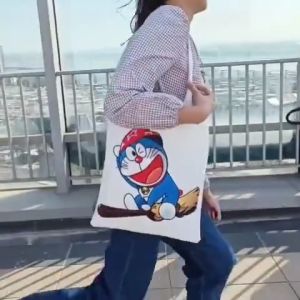 EKK Tote Bag Student Korean Style Sling Women Canvas Beg Print Storage Shoulder Totebag