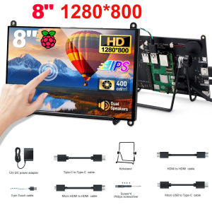 MISSUN 8Inch Raspberry Pi 5 4/3/2/B/B+/A+ Monitor 1024x600 IPS 5-Points Capacitive Touchscreen Drive HDMI Display For Win 7/8/10