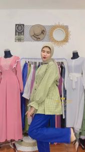 [YUMNA] ALENA BLOUSE - ATASAN REMAJA WANITA KOREAN STYLE TERBARU - KEMEJA MOTIF KOTAK BUSUI TALI PINGGANG VARIASI KANCING BATOK - BAHAN KATUN KOTAK YANDEX PREMIUM - READY STOCK BISA COD - TERMURAH KEKINIAN ALLSIZE M L XL JUMBO OLIVE