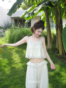 Summer Lace Trim Gathered Hem Leisure Set