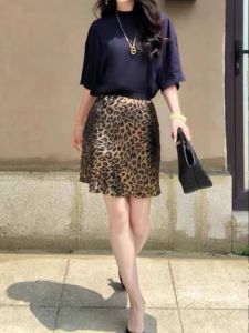 plus Size Womens Fashion Short Skirt Slim Fit High Waist Leopard Print Anti-Wrinkle Elegant Wild Style Commute Summer Skirt