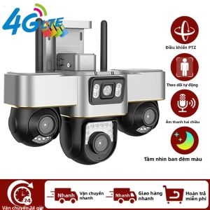 Camera An Ninh Chống Nước Ngoài Trời 4G Ba Ống Kính PTZ Nhà Thông Minh Không Dây Camera Quan Sát CCTV Giám Sát Video Zoom Kỹ Thuật Số 15MP