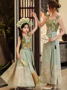 Chinese Style Childrens Outfit Mother Daughter Matching Clothes Set Travel Hanfu Tang Costume Summer Lightweight Two-Piece Set