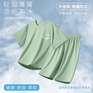 Boys Summer Sleepwear Thin Modal Pure Cotton Short Sleeve Childrens Home Clothes Set for Teenagers And Kids Comfortable Loose Fit