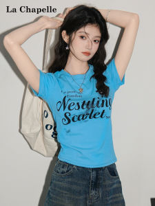 La Chapelle | Blue Letter Print Slim T-shirt