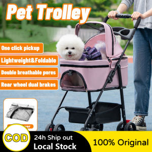 Pet Dog Cat Stroller Detachable Carrier 2-In-1 Pets Puppy Water-resistant Cover Collapsible Lightweight With Dinner Plate and Storage Basket(Fit 20kg)