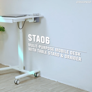 ERGONOZ โต๊ะปรับระดับ โต๊ะวางโน้ตบุ๊ก แท็บเล็ต โต๊ะทำงาน ปรับความสูงได้ เคลื่อนย้ายได้ มีลิ้นชักเก็บของ Mobile Laptop Tablet Desk