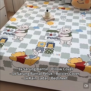 🛏️ SUPER SINGLE/SINGLE 3-IN-1 Aloe Cotton Bedsheet Cadar Set | Fitted Elastic | Cute Cartoon Prints