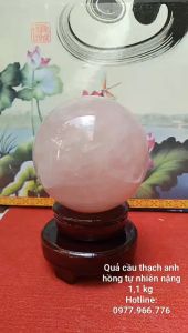 Quả Cầu Đá Thach Anh Hồng Phong Thủy Có Tặng Kèm Đế Gỗ Xoay (11 kg)