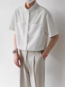 Loose Fit Ice Silk Short Sleeve Shirt Mens Fashionable Korean Style Lightweight Design Youth Popular Summer Shirt Thin Model