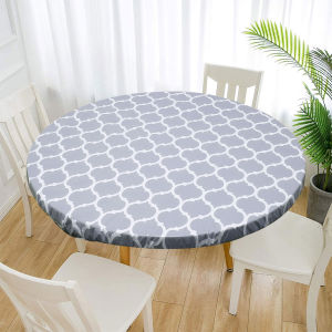 Round Tablecloth Elastic Edged PVC Waterproof Oil-Proof Holiday Party Table Cloth Home Decor Kitchen Table Protection Cover