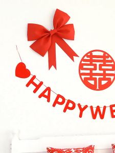 DOUBLE HAPPINESS BOW KNOT WEDDING ROOM WALL DECO SET WEDDING STICKERS