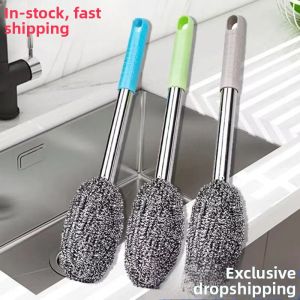 Long Handle Wire Brush Kitchen Scouring Pad with Handle No Rust No Scratches Multi-Function Pot Brush for Cleaning Utensils