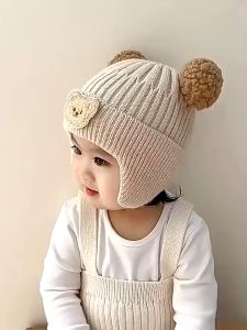Baby Wool Hat Boys Girls Hats Children Knitting Cap Kids Warm Thick Cap Cartoon Bear Ear Protection