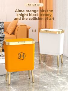 Elegant Large Size Footed Kitchen Living Room Bathroom Waste Bin No Bending Pressure Type Household Cleaning Tool Plastic Trash Can