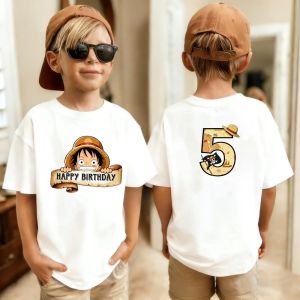 Bandai | Summer One Piece Childrens Pure Cotton T-shirt Number 1-10 Print Birthday Gift Breathable Comfortable Boys T-shirt Fashion Top