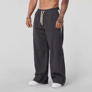 Spring Autumn New Track Pants Mens Loose Casual Wide Leg Trousers Trendy Sports Splicing Breathable Running Straight-Leg Pants