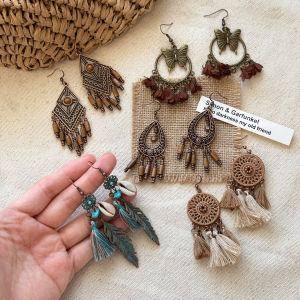 ต่างหูโบว์ยาวสไตล์โบฮีเมียนย้อนยุคสำหรับผู้หญิง ดีไซน์เก๋ไก๋ ดีไซน์ชาติพันธุ์เล็ก ต่างหูสำหรับไปเที่ยววันหยุด