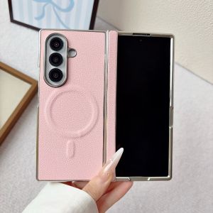 Electroplated Leather Phone Case for Samsung Galaxy Z Fold8 Ultra Fold 8 7 for MagSafe Magnetic Wireless Charge Protective Cover