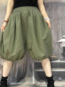 เอวสูงฤดูร้อนบางหลวมกางเกงขากว้างกระชับสัดส่วนสําหรับผู้หญิงสบายๆห้านาทีกางเกงขาสั้นสีบริสุทธิ์เอวยางยืดกางเกงกระดิ่ง