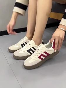 Womens Sports Shoes Low Cut Samba Style Leather Material Casual Sneakers For Women Lightweight Breathable White Shoes