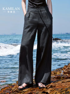 Kamilan High Waist Wide Leg Casual Pants Womens Fashion Straight Cut Slimming Linen Trousers Street Style Summer New Arrivals