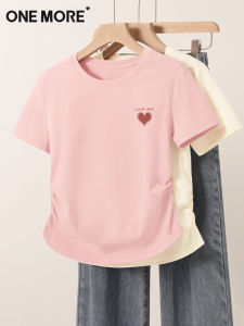 One More Womens Short Sleeve T-Shirt Pink Summer New Waist Cinched Gathered round Neck Short Top Cotton Polyester Blend