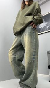 Highwaist Oversize Baggy Loose Jeans wanita Celana Kulot Panjang Retro Jeans Skena Kekinian