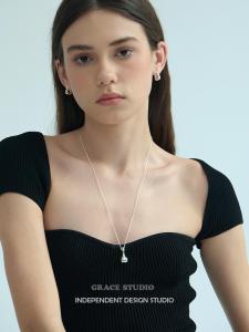 Elegant Long Water Bottle Pendant Sweater Chain Womens Korean Design Chilled Jug Necklace Fashionable Alloy Material Silver Color